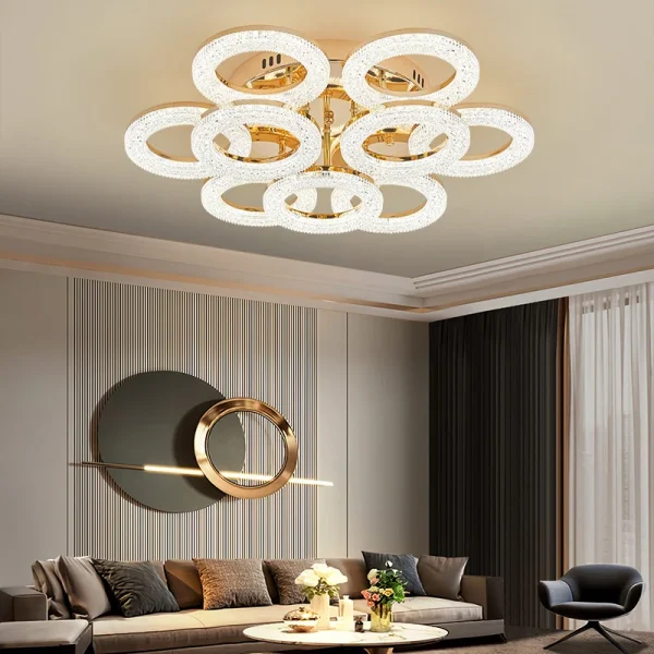 LED Csillár, DM-J300/6+3 Modell, Távirányítóval, 3 Fényfunkcióval, Állítható Fényerő, 180W, Arany