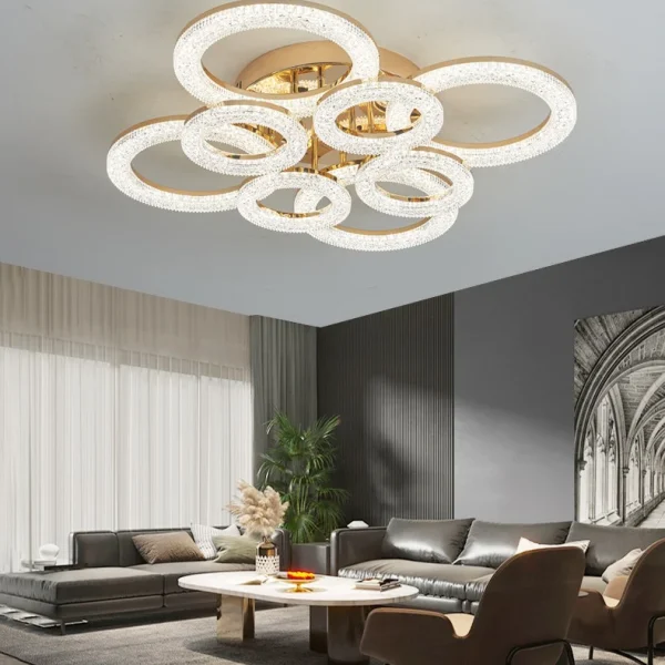 LED Csillár, DM-J300/4+4 Modell, Távirányítóval, 3 Fényfunkcióval, Állítható Fényerő, 200W, Arany
