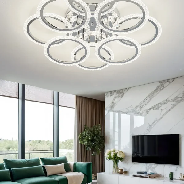 LED Csillár, DM Living, DQ001/4+4 Modell, Távirányítóval, 3 Fényfunkcióval, Állítható Fényerő, 192W, Ezüst