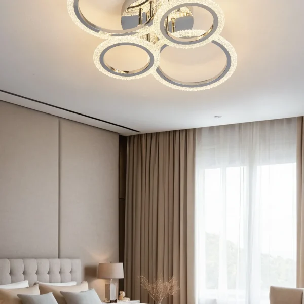 LED Csillár, DM Living, DQ001/2+2 Modell, Távirányítóval, 3 Fényfunkcióval, Állítható Fényerő, 80W, Ezüst