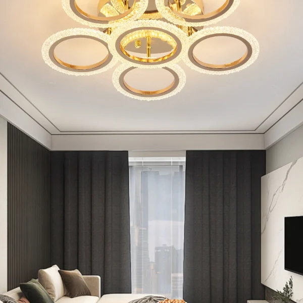 LED Csillár, DM Living, JQ001/5+1 Modell, Távirányítóval, 3 Fényfunkcióval, Állítható Fényerő, 96W, Arany