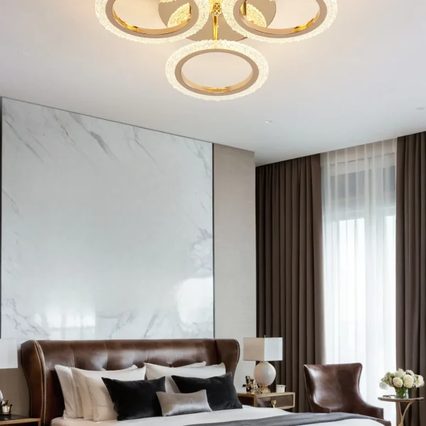 LED Csillár, DM Living, JQ001-3 Modell, Távirányítóval, 3 Fényfunkcióval, Állítható Fényerő, 48W, Arany