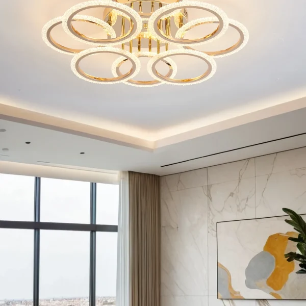 LED Csillár, DM Living, DM-JQ001/4+4 Modell, Távirányítóval, 3 Fényfunkcióval, Állítható Fényerő, 192W, Arany