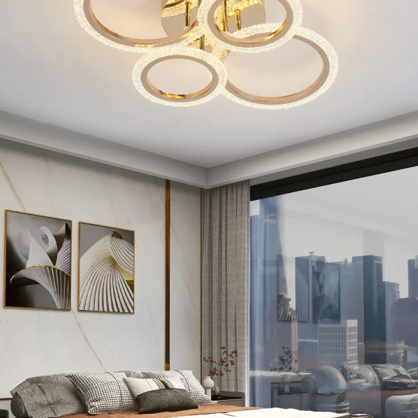 LED Csillár, DM Living, JQ001/2+2 Modell, Távirányítóval, 3 Fényfunkcióval, Állítható Fényerő, 80W, Arany