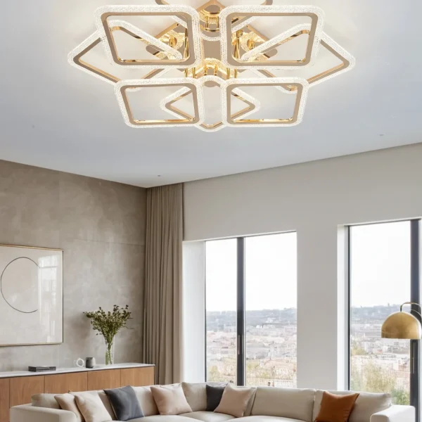 LED Csillár, DM Living, JQ017/4+4 Modell, Távirányítóval, 3 Fényfunkcióval, Állítható Fényerő, 240W, Arany